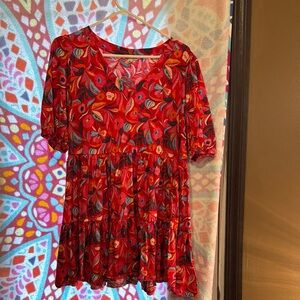 The Pioneer Woman Red Tiered Relaxed Dress 12/14